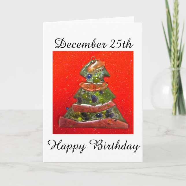 Christmas Birthday Tree Lines Holiday Card (Front)