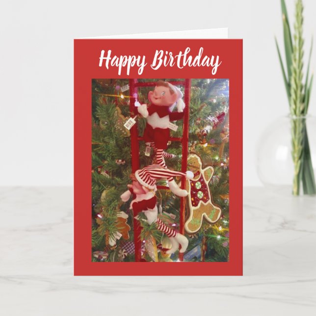 CHRISTMAS BIRTHDAY WISHES FROM FRIENDLY ELF HOLIDAY CARD (Front)