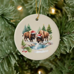 Christmas Bison Buffalo Animal Western Wildlife Ceramic Ornament