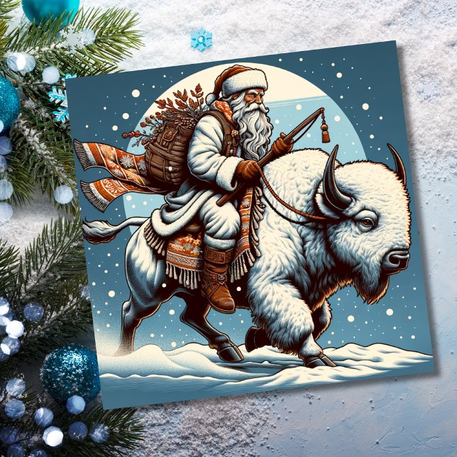 Christmas Bison Buffalo Santa Claus Holiday Card (Creator Uploaded)
