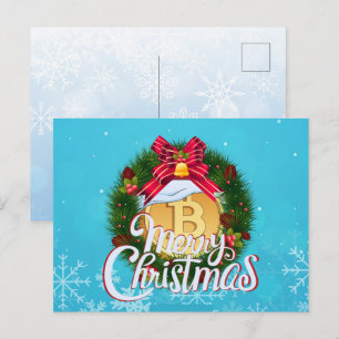 Christmas Bitcoin inside Holiday Wreath Postcard