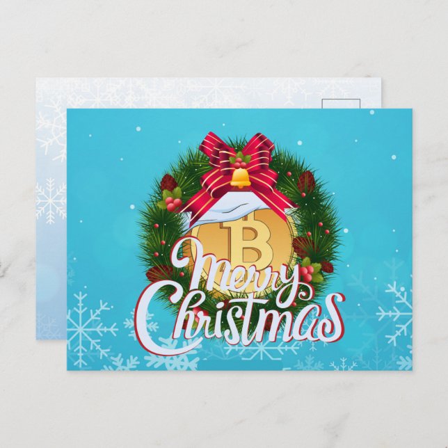 Christmas Bitcoin inside Holiday Wreath Postcard (Front/Back)