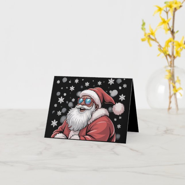 Christmas Black African American Santa Xmas  Card (Yellow Flower)