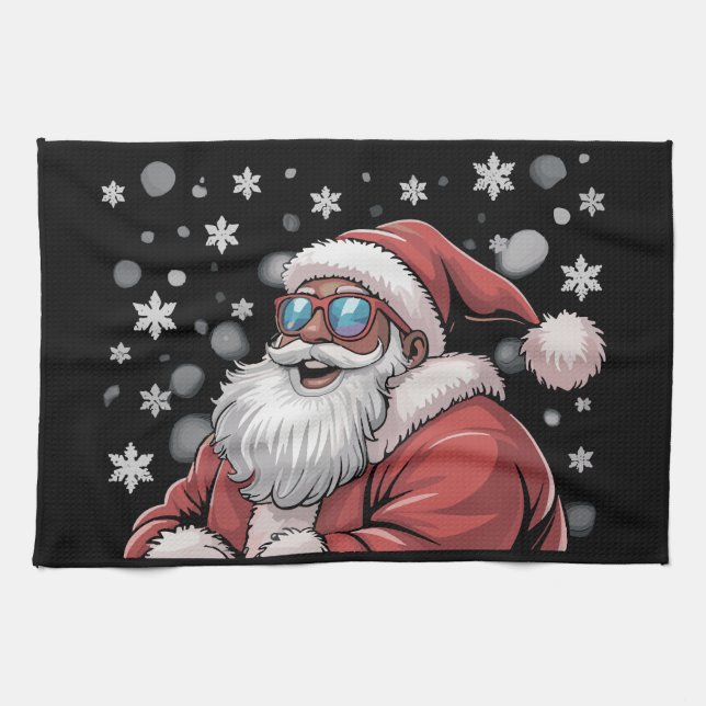 Christmas Black African American Santa Xmas  Kitchen Towel (Horizontal)