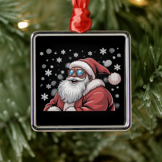 Christmas Black African American Santa Xmas  Metal Ornament (Tree)