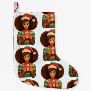 Christmas Black Afro Girl Xmas Santa Hat African Small Christmas Stocking