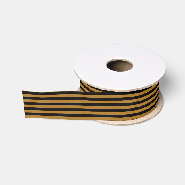 Christmas Black and Antique Matte Gold Stripe Grosgrain Ribbon (Spool)