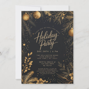 Christmas Black And Gold Elegant Holiday Party Invitation