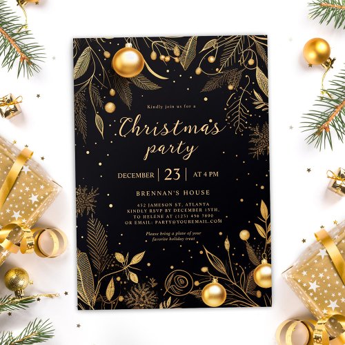 Christmas Black And Gold Holiday Party Invitation