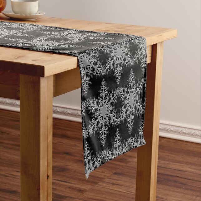 Christmas  Black and Silver Snowflake Table Runner (In Situ)