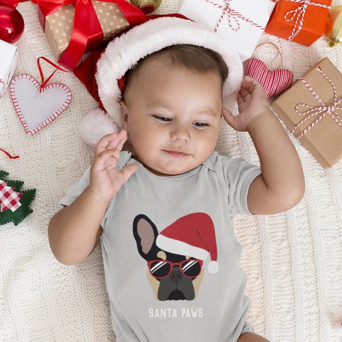 Christmas Black and Tan French Bulldog Baby Bodysuit