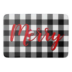 Christmas Black and White Buffalo Plaid Bath Mat
