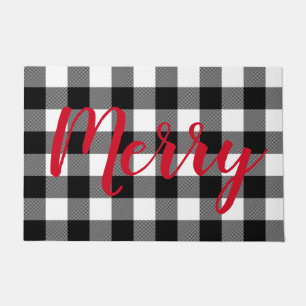 Christmas Black and White Buffalo Plaid Doormat