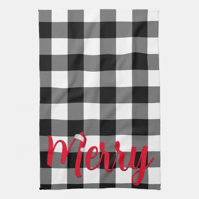 Christmas Black and White Buffalo Plaid   Kitchen Towel (Vertical)