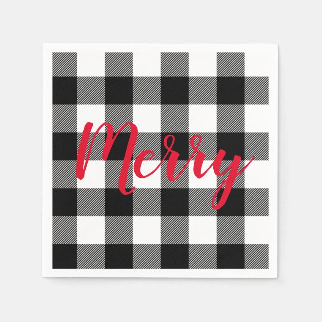 Christmas Black and White Buffalo Plaid  Napkins (Front)