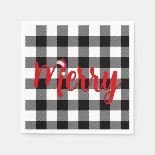 Christmas Black and White Buffalo Plaid  Napkins