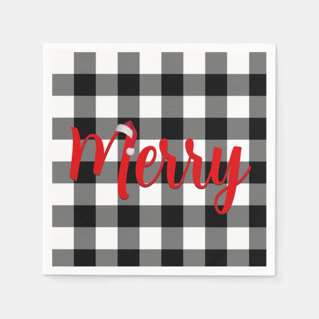 Christmas Black and White Buffalo Plaid  Napkins (Front)