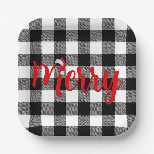 Christmas Black and White Buffalo Plaid Paper Plates