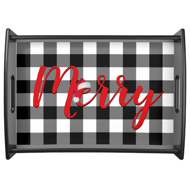 Christmas Black and White Buffalo Plaid Serving Tray (Front)