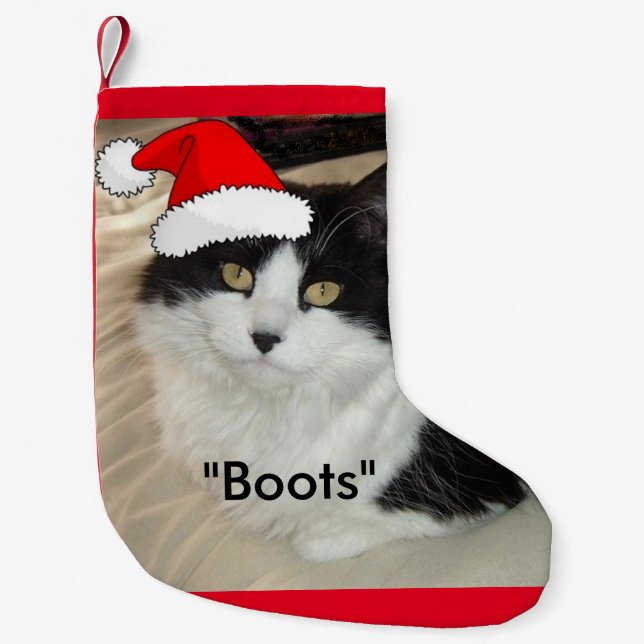 Christmas Black and White Cat Small Christmas Stocking (Front)