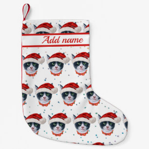 Christmas Black And White Cat Watercolor Small Christmas Stocking