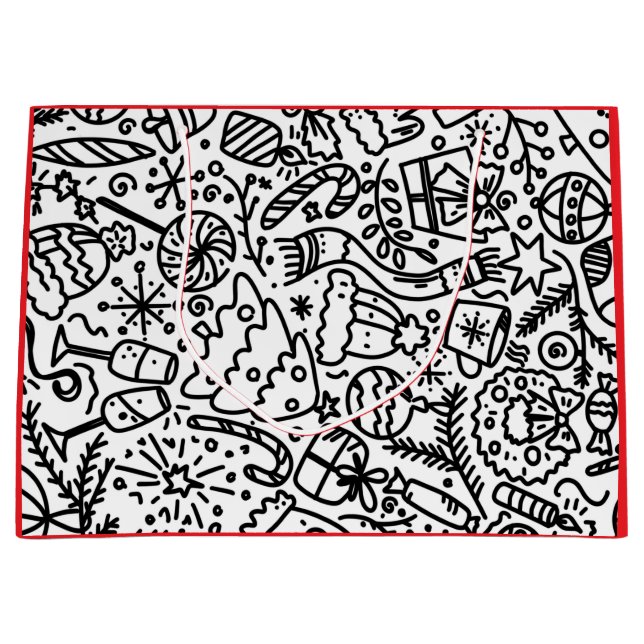 CHRISTMAS BLACK AND WHITE DOODLE PATTERN GIFT BAG (Front)