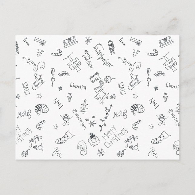 christmas black and white fun doodle holiday postcard (Front)