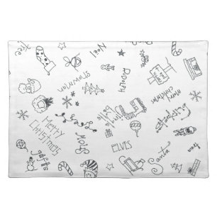 christmas black and white fun doodle placemat