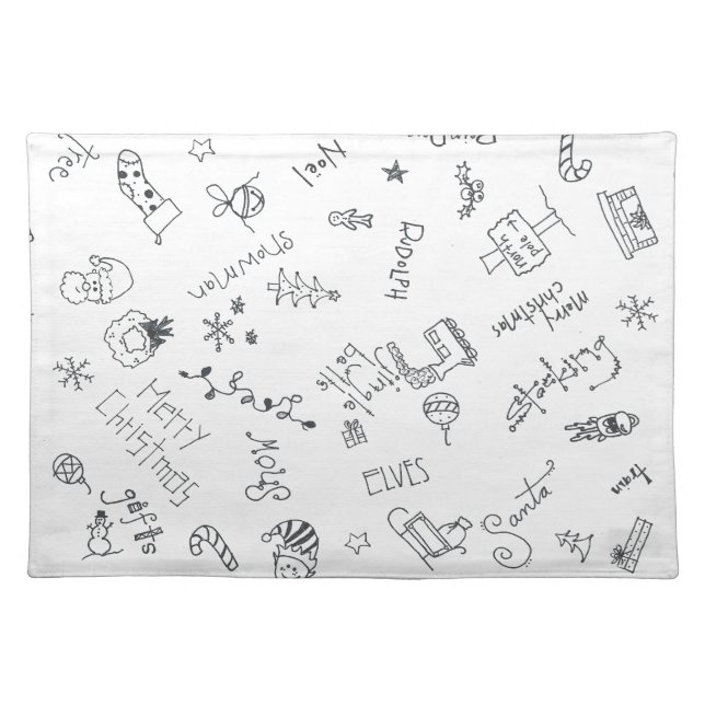 christmas black and white fun doodle placemat (Front)
