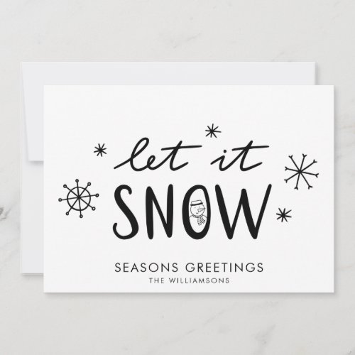 Christmas Black and White Snowman and Snowflakes Holiday Card