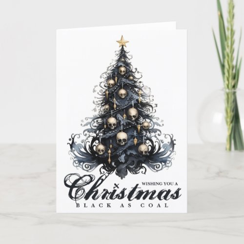 Christmas Black as Coal Skull Goth Xmas Tree  Holiday Card