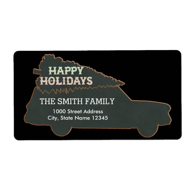 Christmas Black Background Car with Tree Label (Front)