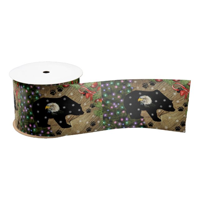Christmas Black Bear Bald Eagle Spirit Satin Ribbon (Spool)