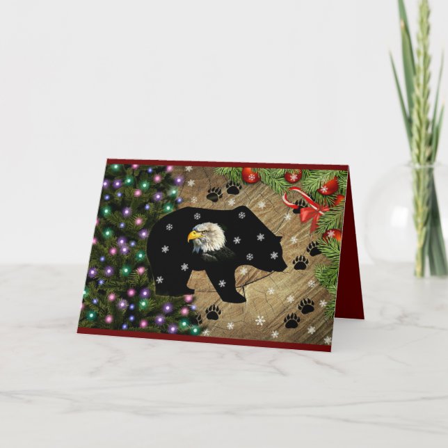 Christmas Black Bear Bald Eagle Spirit Wilderness Holiday Card (Front)