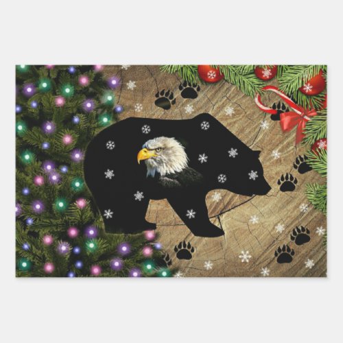 Christmas Black Bear Bald Eagle Spirit Wrapping Paper Sheets