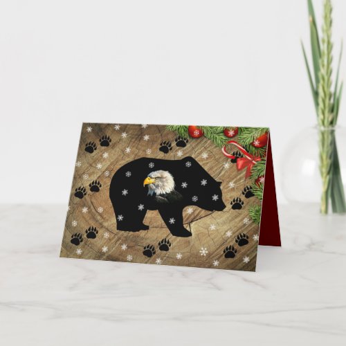 Christmas Black Bear Bald Eagle Wilderness  Holiday Card