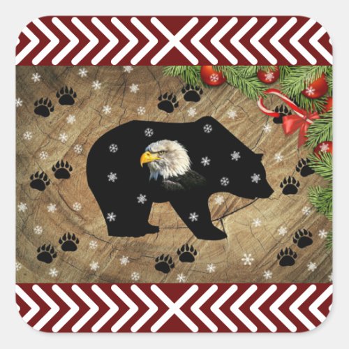 Christmas Black Bear Bald Eagle Wilderness  Square Sticker