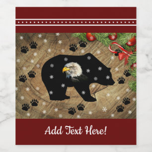 Christmas Black Bear Bald Eagle Wilderness  Wine Label