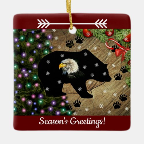 Christmas Black Bear Eagle Spirits Ceramic Ornament