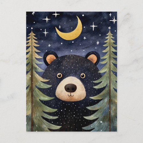 Christmas Black Bear  Night Moon Message Holiday Postcard