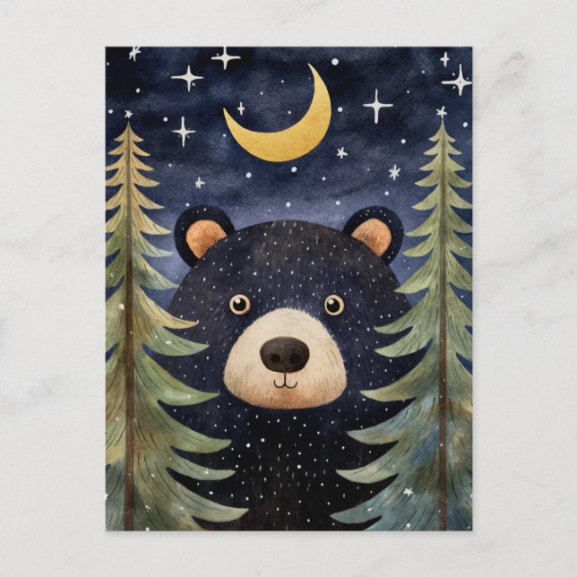 Christmas Black Bear  Night Moon Message Holiday Postcard (Front)