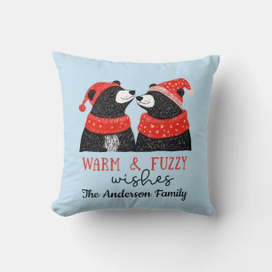 Christmas Black Bear Warm & Fuzzy Wishes Custom Throw Pillow