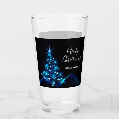 Christmas black blue modern shining tree monogram glass