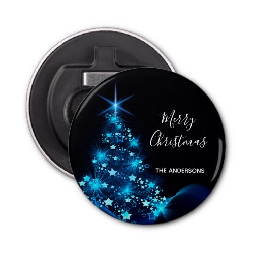 Christmas black blue modern shining tree name bottle opener