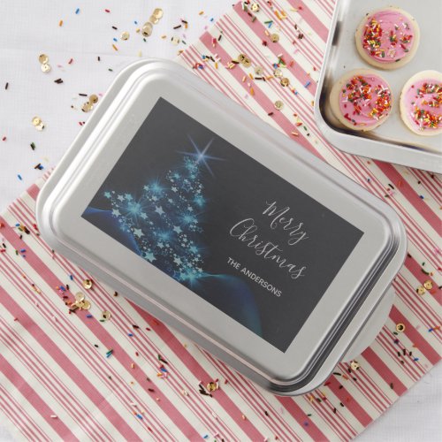 Christmas black blue modern shining tree name cake pan