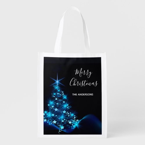 Christmas black blue tree modern elegant grocery bag