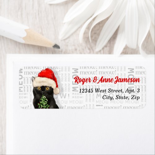Christmas Black Bombay Cat with Name Address Label