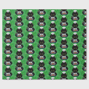Christmas Black Cat Art Painting Wrapping Paper
