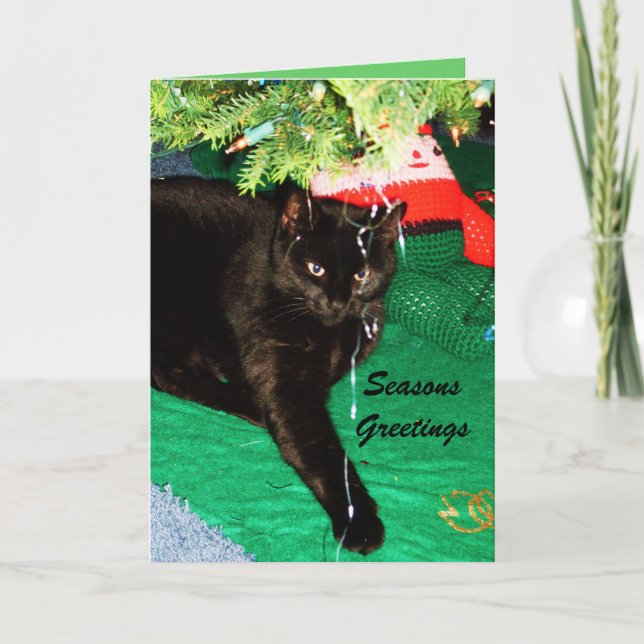 CHRISTMAS BLACK CAT card (Front)