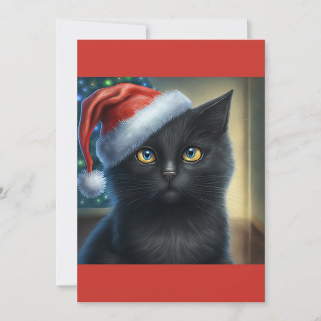 Christmas black cat gift T-Shirt Holiday Card (Front)